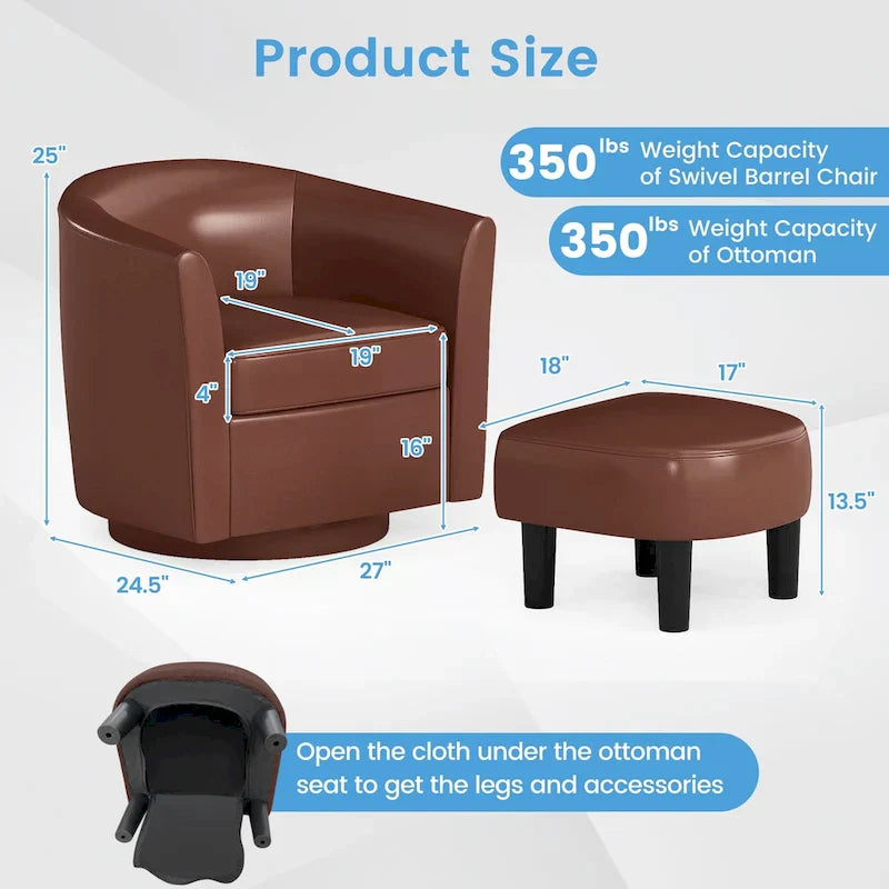 Fauteuil d'appoint pivotant moderne avec ottoman pour salon ou chambre