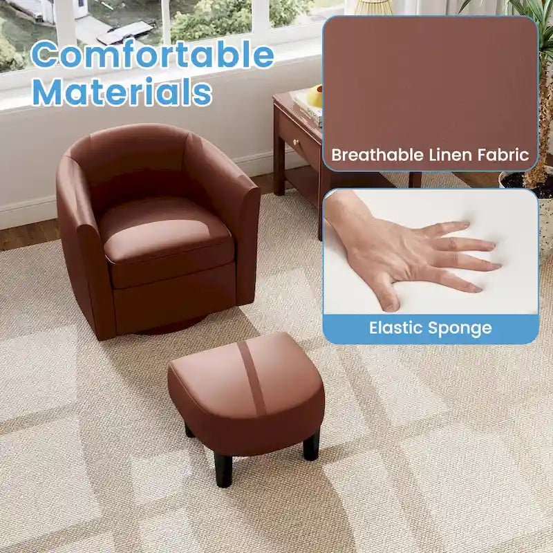 Fauteuil d'appoint pivotant moderne avec ottoman pour salon ou chambre