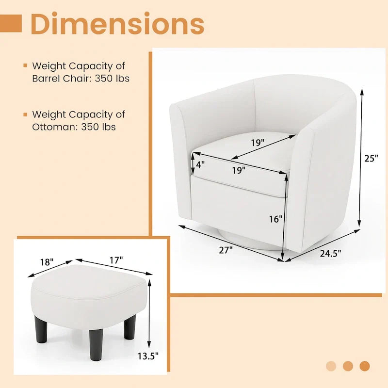 Fauteuil d'appoint pivotant moderne avec ottoman pour salon ou chambre
