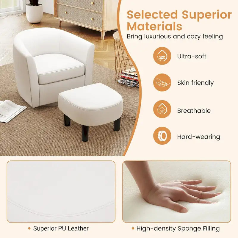 Fauteuil d'appoint pivotant moderne avec ottoman pour salon ou chambre