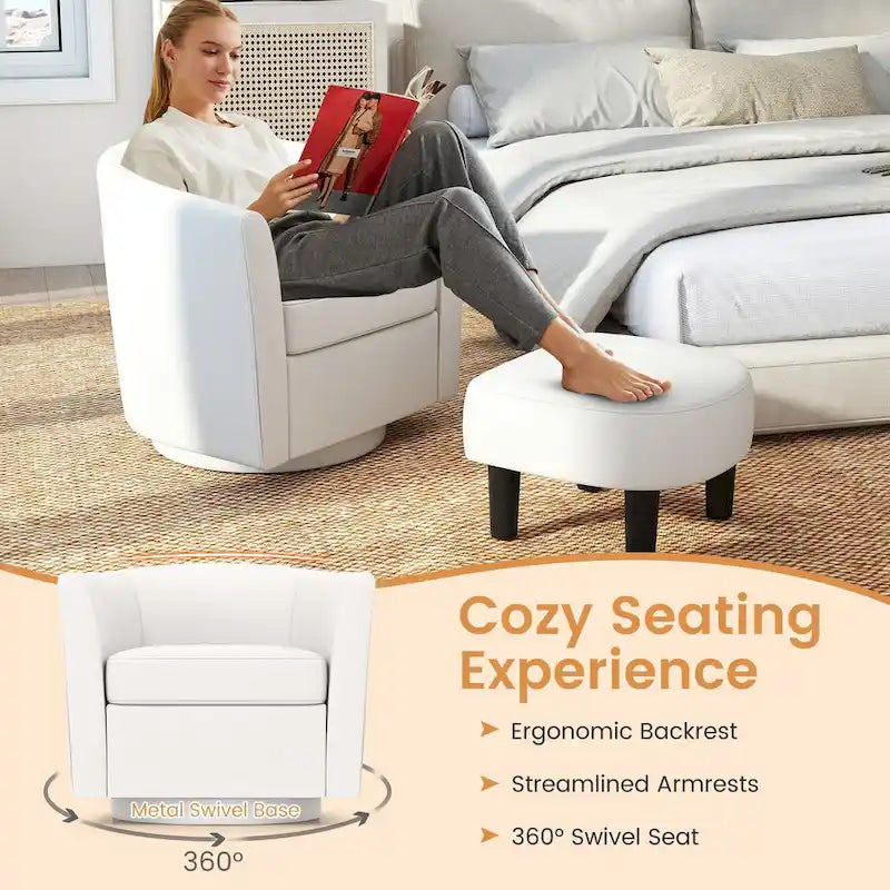 Fauteuil d'appoint pivotant moderne avec ottoman pour salon ou chambre