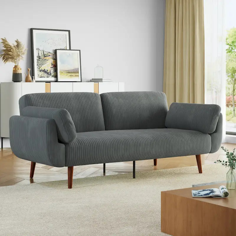 Causeuse moderne convertible en velours côtelé 73.3 L à accoudoirs évasés
