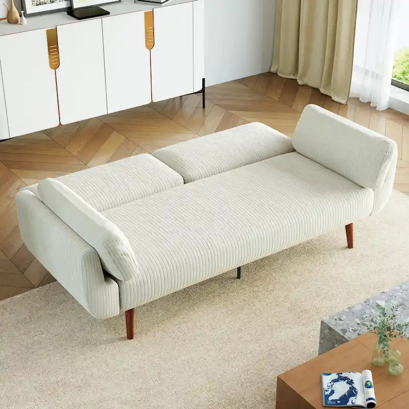 Causeuse moderne convertible en velours côtelé 73.3 L à accoudoirs évasés