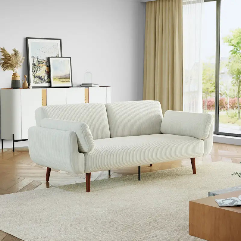 Causeuse moderne convertible en velours côtelé 73.3 L à accoudoirs évasés