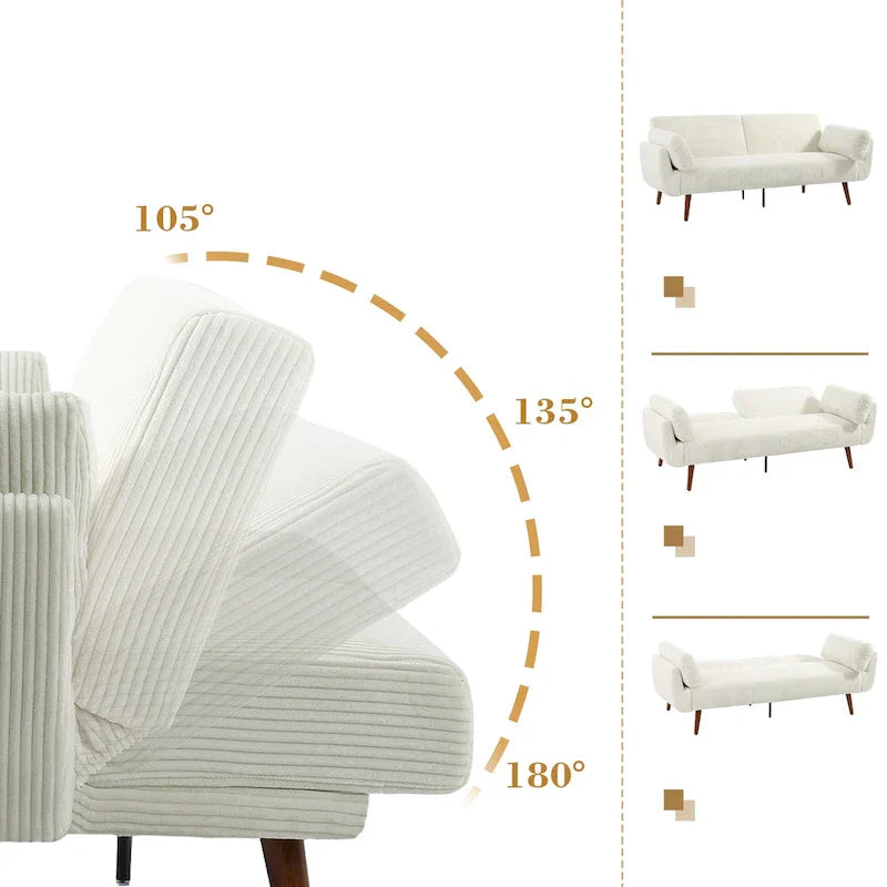 Causeuse moderne convertible en velours côtelé 73.3 L à accoudoirs évasés
