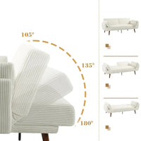 Causeuse moderne convertible en velours côtelé 73.3 L à accoudoirs évasés