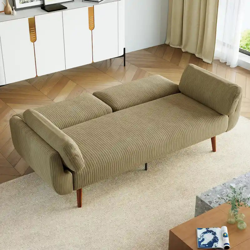 Causeuse moderne convertible en velours côtelé 73.3 L à accoudoirs évasés