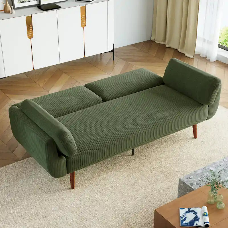 Causeuse moderne convertible en velours côtelé 73.3 L à accoudoirs évasés