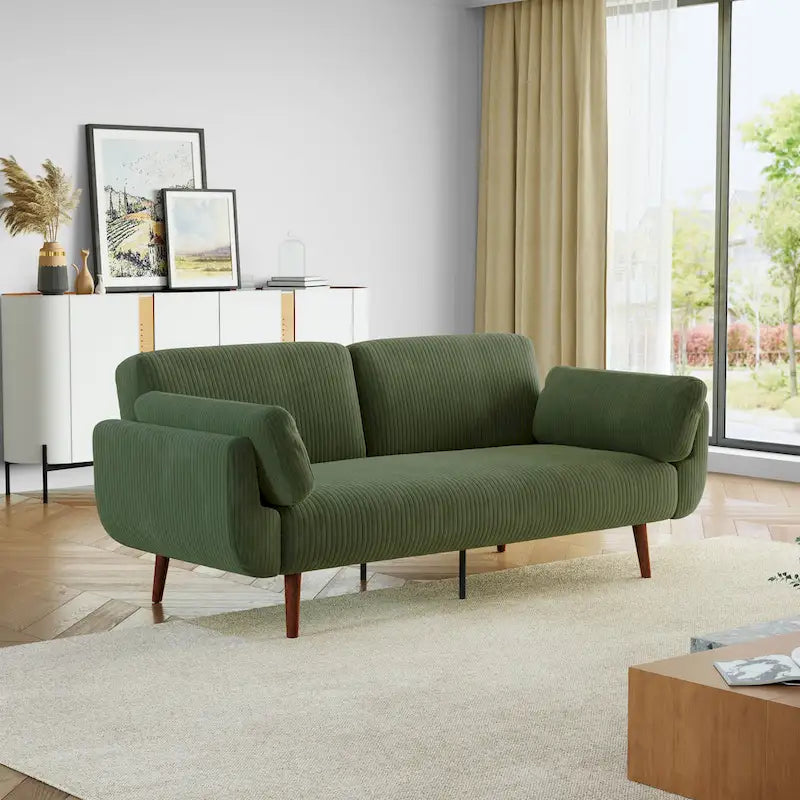 Causeuse moderne convertible en velours côtelé 73.3 L à accoudoirs évasés