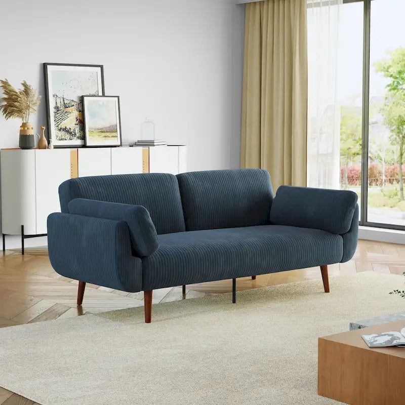 Causeuse moderne convertible en velours côtelé 73.3 L à accoudoirs évasés