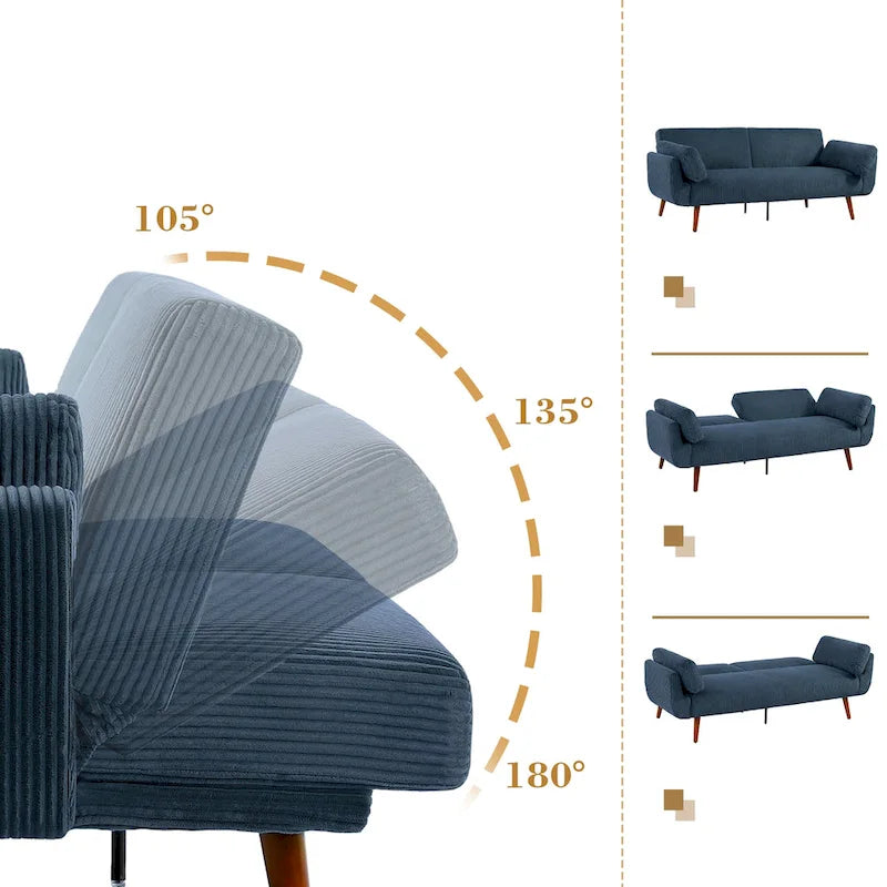 Causeuse moderne convertible en velours côtelé 73.3 L à accoudoirs évasés