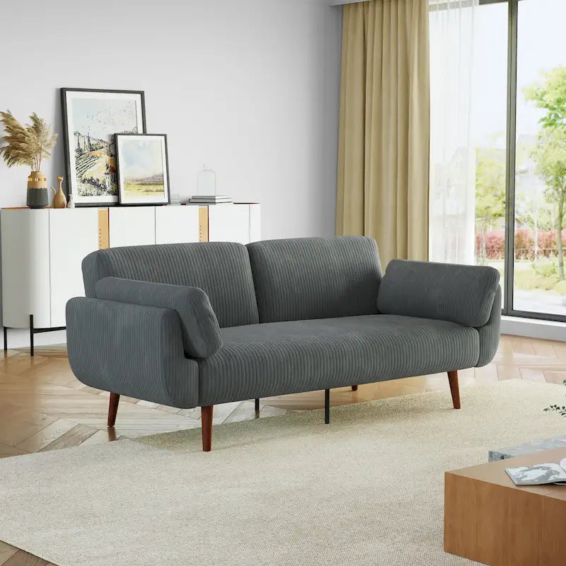 Causeuse moderne convertible en velours côtelé 73.3 L à accoudoirs évasés