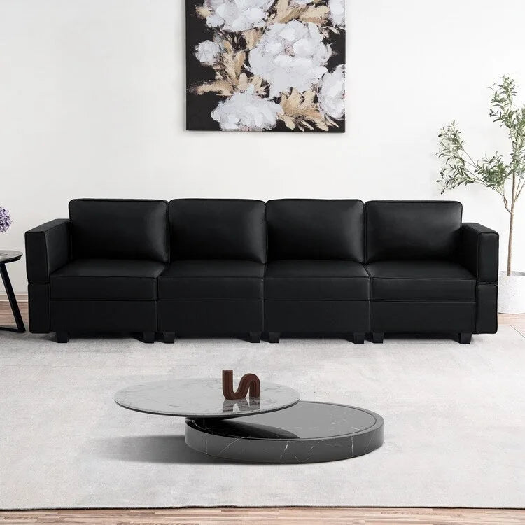Canapé en cuir Air modulable en forme de U 4 places avec accoudoir réglable et méridienne réversible
