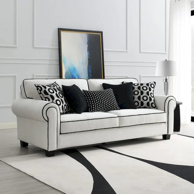 Canapé Anastasia en chenille blanche avec coussins décoratifs de Furniture of America