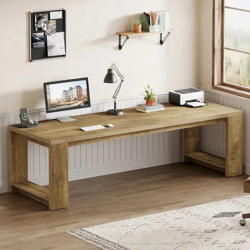 Bureau extra long de 86,6 pouces, grande table de travail, poste de travail.