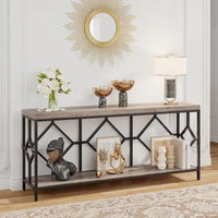 Console extra-longue 71 pouces table de canapé avec étagère de rangement ouverte, tables de canapé longues étroites table d'entrée table derrière canapé