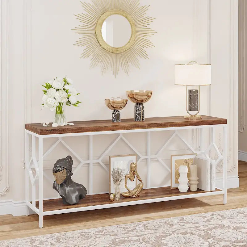 Console extra-longue 71 pouces table de canapé avec étagère de rangement ouverte, tables de canapé longues étroites table d'entrée table derrière canapé