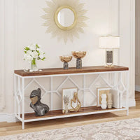 Console extra-longue 71 pouces table de canapé avec étagère de rangement ouverte, tables de canapé longues étroites table d'entrée table derrière canapé
