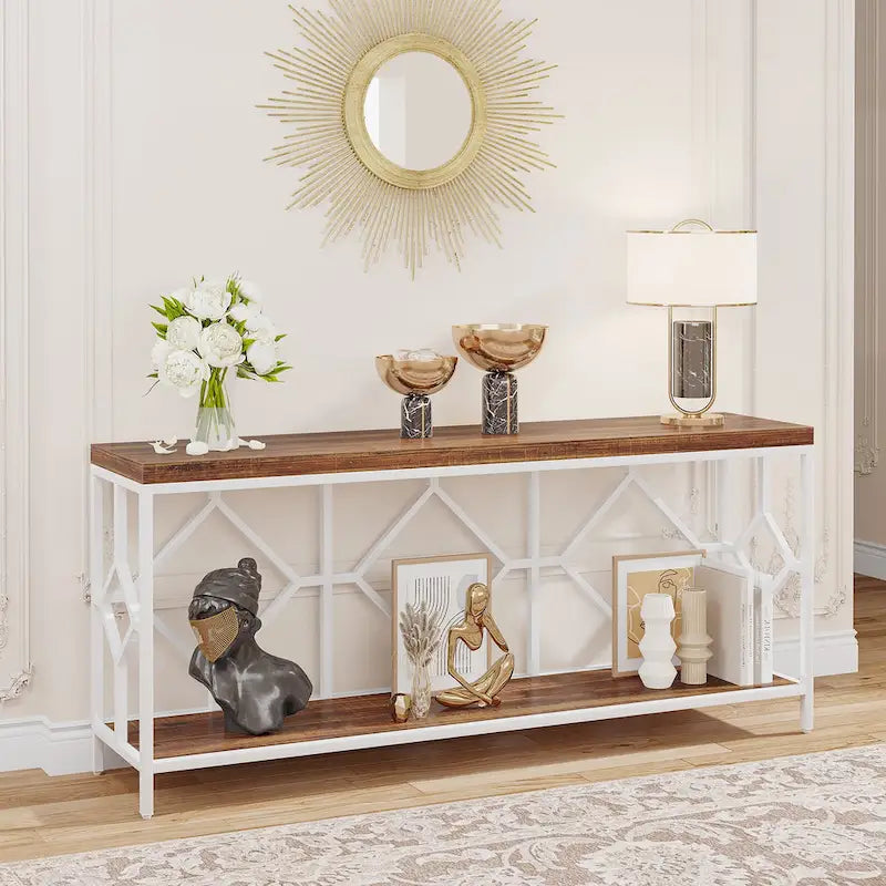 Console extra-longue 71 pouces table de canapé avec étagère de rangement ouverte, tables de canapé longues étroites table d'entrée table derrière canapé