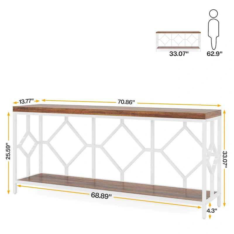 Console extra-longue 71 pouces table de canapé avec étagère de rangement ouverte, tables de canapé longues étroites table d'entrée table derrière canapé