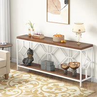 Console extra-longue 71 pouces table de canapé avec étagère de rangement ouverte, tables de canapé longues étroites table d'entrée table derrière canapé
