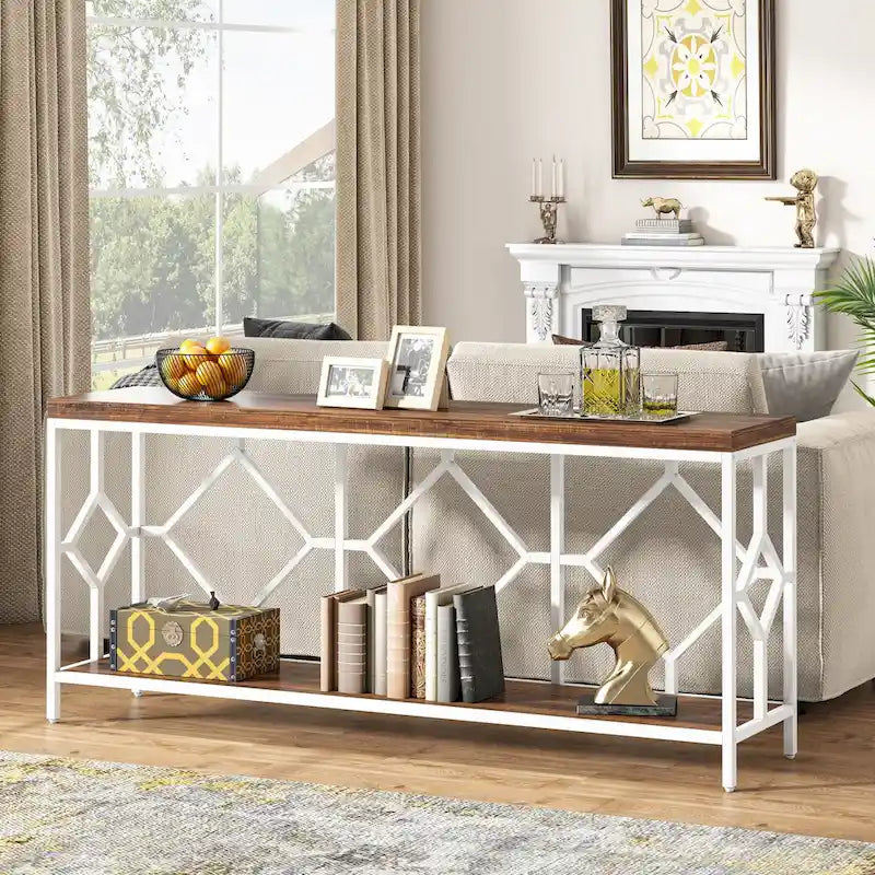 Console extra-longue 71 pouces table de canapé avec étagère de rangement ouverte, tables de canapé longues étroites table d'entrée table derrière canapé