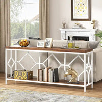 Console extra-longue 71 pouces table de canapé avec étagère de rangement ouverte, tables de canapé longues étroites table d'entrée table derrière canapé