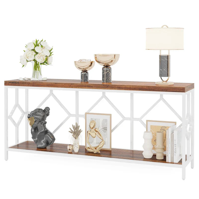 Console extra-longue 71 pouces table de canapé avec étagère de rangement ouverte, tables de canapé longues étroites table d'entrée table derrière canapé
