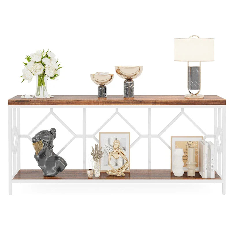 Console extra-longue 71 pouces table de canapé avec étagère de rangement ouverte, tables de canapé longues étroites table d'entrée table derrière canapé