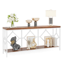 Console extra-longue 71 pouces table de canapé avec étagère de rangement ouverte, tables de canapé longues étroites table d'entrée table derrière canapé