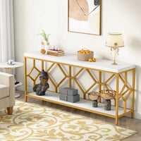 Console extra-longue 71 pouces table de canapé avec étagère de rangement ouverte, tables de canapé longues étroites table d'entrée table derrière canapé