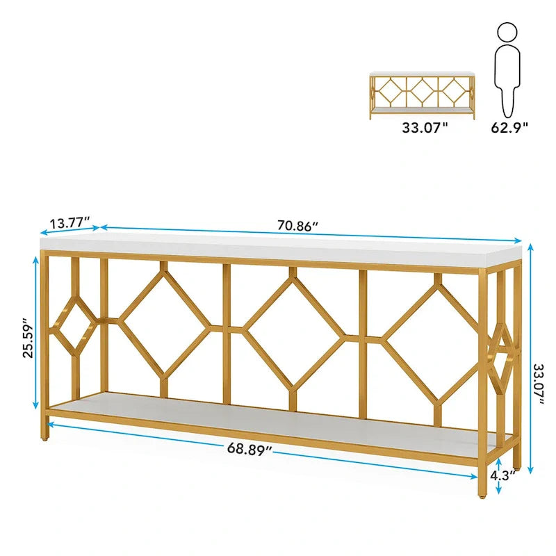 Console extra-longue 71 pouces table de canapé avec étagère de rangement ouverte, tables de canapé longues étroites table d'entrée table derrière canapé