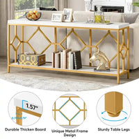Console extra-longue 71 pouces table de canapé avec étagère de rangement ouverte, tables de canapé longues étroites table d'entrée table derrière canapé