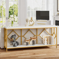 Console extra-longue 71 pouces table de canapé avec étagère de rangement ouverte, tables de canapé longues étroites table d'entrée table derrière canapé