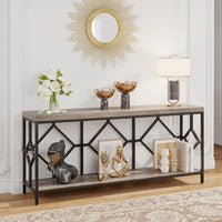 Console extra-longue 71 pouces table de canapé avec étagère de rangement ouverte, tables de canapé longues étroites table d'entrée table derrière canapé