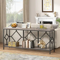 Console extra-longue 71 pouces table de canapé avec étagère de rangement ouverte, tables de canapé longues étroites table d'entrée table derrière canapé