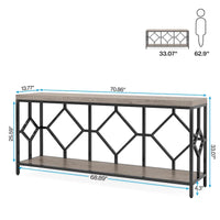 Console extra-longue 71 pouces table de canapé avec étagère de rangement ouverte, tables de canapé longues étroites table d'entrée table derrière canapé