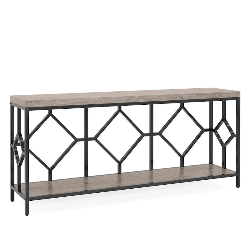 Console extra-longue 71 pouces table de canapé avec étagère de rangement ouverte, tables de canapé longues étroites table d'entrée table derrière canapé
