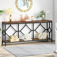 Console extra-longue 71 pouces table de canapé avec étagère de rangement ouverte, tables de canapé longues étroites table d'entrée table derrière canapé