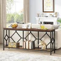Console extra-longue 71 pouces table de canapé avec étagère de rangement ouverte, tables de canapé longues étroites table d'entrée table derrière canapé