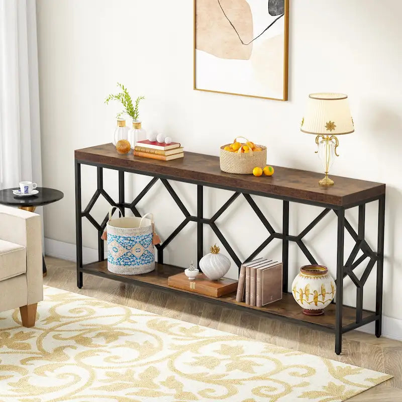 Console extra-longue 71 pouces table de canapé avec étagère de rangement ouverte, tables de canapé longues étroites table d'entrée table derrière canapé