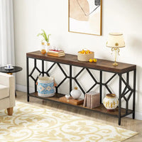 Console extra-longue 71 pouces table de canapé avec étagère de rangement ouverte, tables de canapé longues étroites table d'entrée table derrière canapé