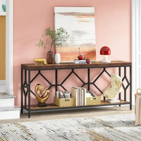 Console extra-longue 71 pouces table de canapé avec étagère de rangement ouverte, tables de canapé longues étroites table d'entrée table derrière canapé