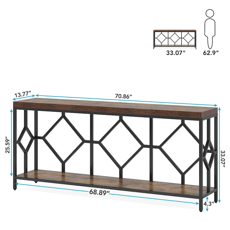 Console extra-longue 71 pouces table de canapé avec étagère de rangement ouverte, tables de canapé longues étroites table d'entrée table derrière canapé