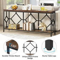 Console extra-longue 71 pouces table de canapé avec étagère de rangement ouverte, tables de canapé longues étroites table d'entrée table derrière canapé