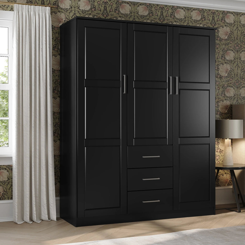 Palace Imports Armoire-penderie Cosmo 3 portes 100% bois massif avec portes en bois massif ou miroir