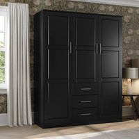Palace Imports Armoire-penderie Cosmo 3 portes 100% bois massif avec portes en bois massif ou miroir