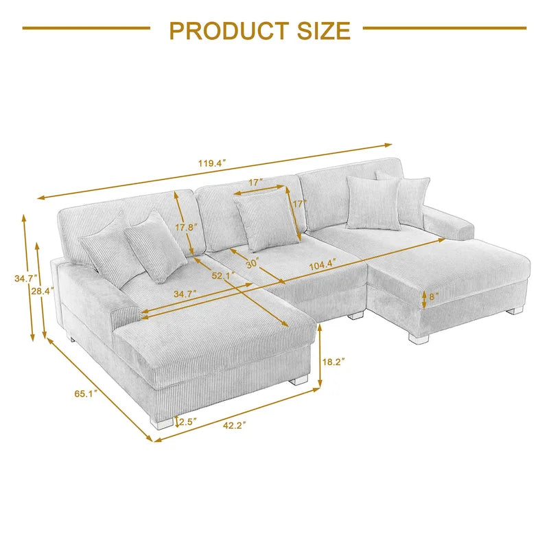 Ensemble Canapé Sectionnel Modulable Moderne Surdimensionné avec Coussins