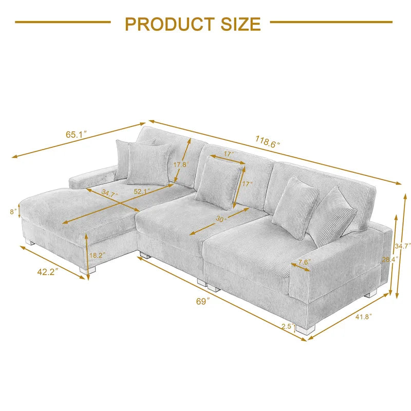 Ensemble Canapé Sectionnel Modulable Moderne Surdimensionné avec Coussins