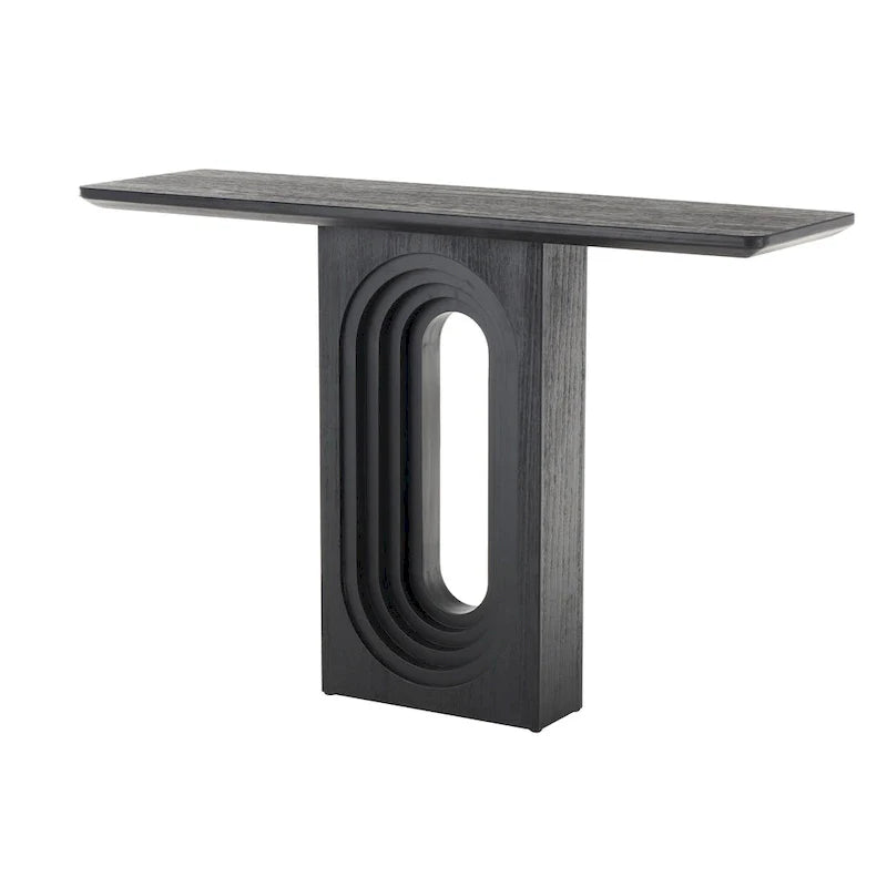 Console en bois avec base à piédestal ovale sculptée - Noir - Roche River Decor